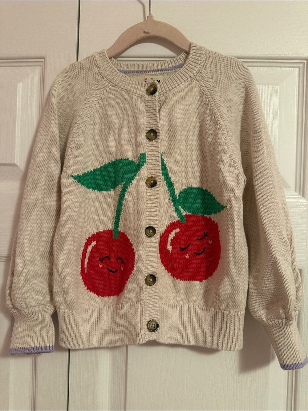 Girls Mini Boden Cream Knit Cardigan with Red Cherries🍒 Size 6-7